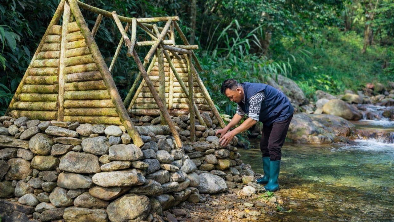 Alone in the Jungle | Building a Survival Shelter & Catching Fish - YouTube