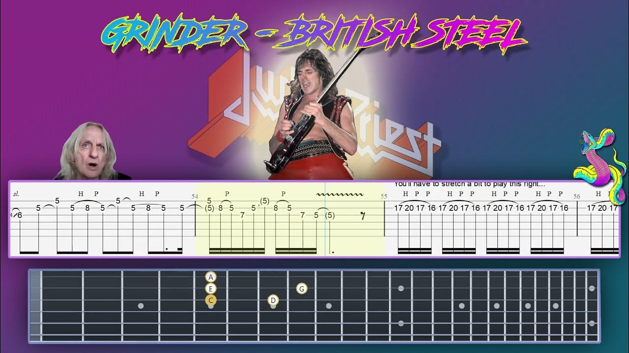 Grinder Backing Track (Eb) With TABS, Lyrics, Fretboard View, E flat