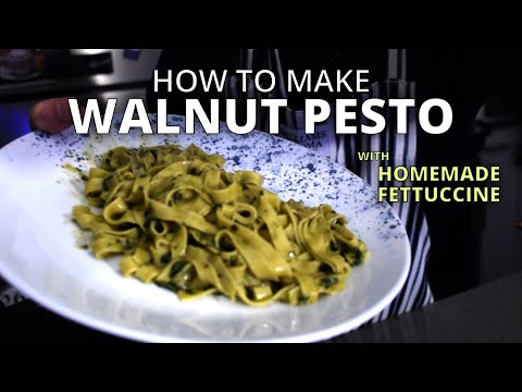 Walnut Basil Pesto From a Mortar and Pestle