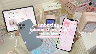 unboxing iphone 13 pro max (sierra blue) + accessories ❄️ aesthetic ios 15 customization ✧