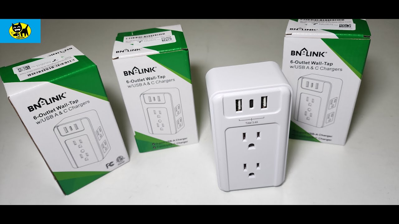 BN-LINK Multi Plug Outlet, 6 Wall Outlet Extender with 3 USB Charging Ports (1 USB C)