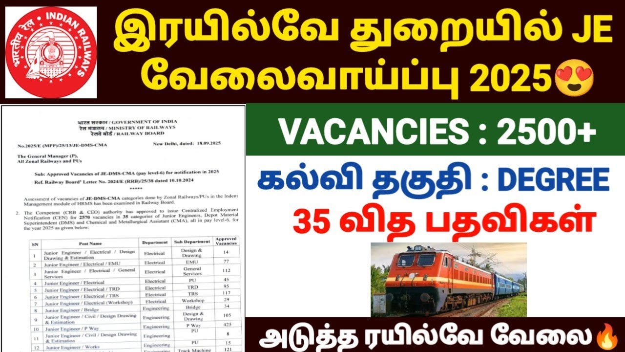 rrb je recruitment 2025 in tamil | rrb junior engineer recruitment 2025 | railway jobs 2025 in tamil