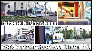 Haltestelle Dübendorf Ringwiesen / Fahrt mit der Glattalbahn nach Stettbach, Zürich, Schweiz 2021