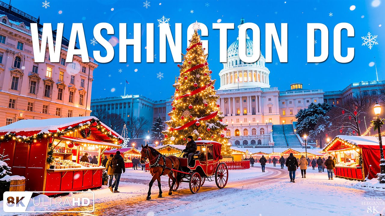 С Новым годом в Вашингтоне! 8K 🎆❄️ Заснеженные памятники, зимние огни