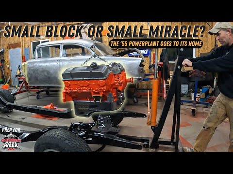 1955 Chevy Engine Install, Putting the Smallblock Chevy on the Frame