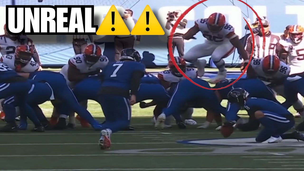 Is That LEGAL? Myles Garrett JUMPS OVER linemen & Blocks Field Goal 😳