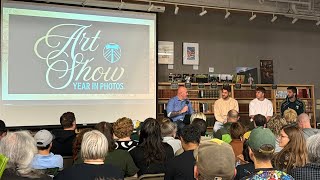 Fans, photographer and players at the 2025 Timbers Year in Photos Art Show at Powell's City of Books