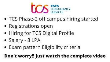 🔴 TCS Phase - 2 off campus hiring started | TCS Digital | 8 LPA | TCS Ninja | Last chance