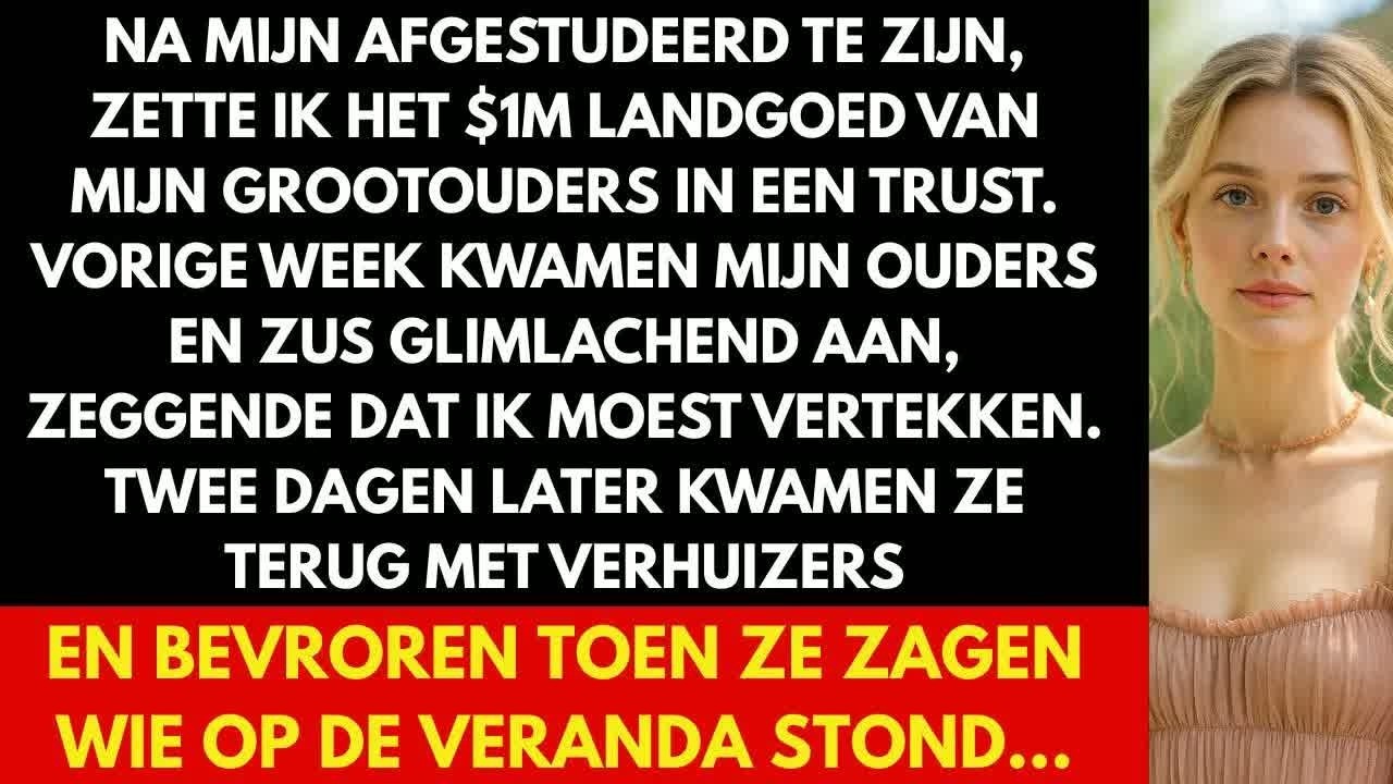 "Mevrouw Merser, dit huis staat nu op mijn naam. Mama en papa vinden dat je deze week maar beter kunt vertrekken." Mijn zus stond op de veranda van het huis dat mijn grootouders mij hadden...