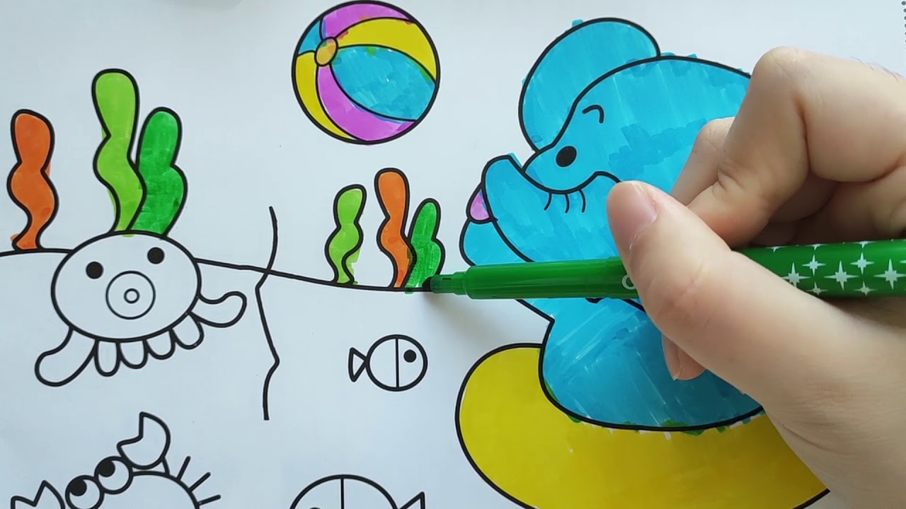 Elephant Fun At Water Park Coloring Book Easy Drawings For Kids Youtube