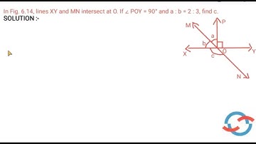 In Fig. given , lines XY and MN intersect at O. If∠ POY = 90° and a : b = 2 : 3, find c. I CLASS 9