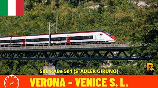 Cab Ride Verona  Venice Santa Lucia (Milan–Venice Railway  Italy) train driver's view in 4K