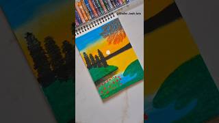Easy Sunset Seascape Drawing with Oil Pastels | Step-by-Step Tutorial #art #viral #shortsfeed.