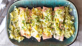 Roast Salmon With Buttery Leeks Recipe | EatSimpleFood com