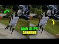 Man Falls After Missing Basketball Dunk