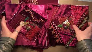 Let's Make a Crazy Quilt Part 13~ Burgundy Blocks Update plus Stitch Tutorial ~ DancesWithPitBulls ~