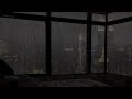 Cozy bedroom apartment in manhattan with heavy rain  thunders sounds for sleeping