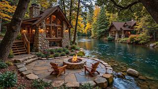 Late Summer Meets Early Autumn 🌿🍁 Cozy Cabin by the River with Soft Piano & Campfire Sounds screenshot 4