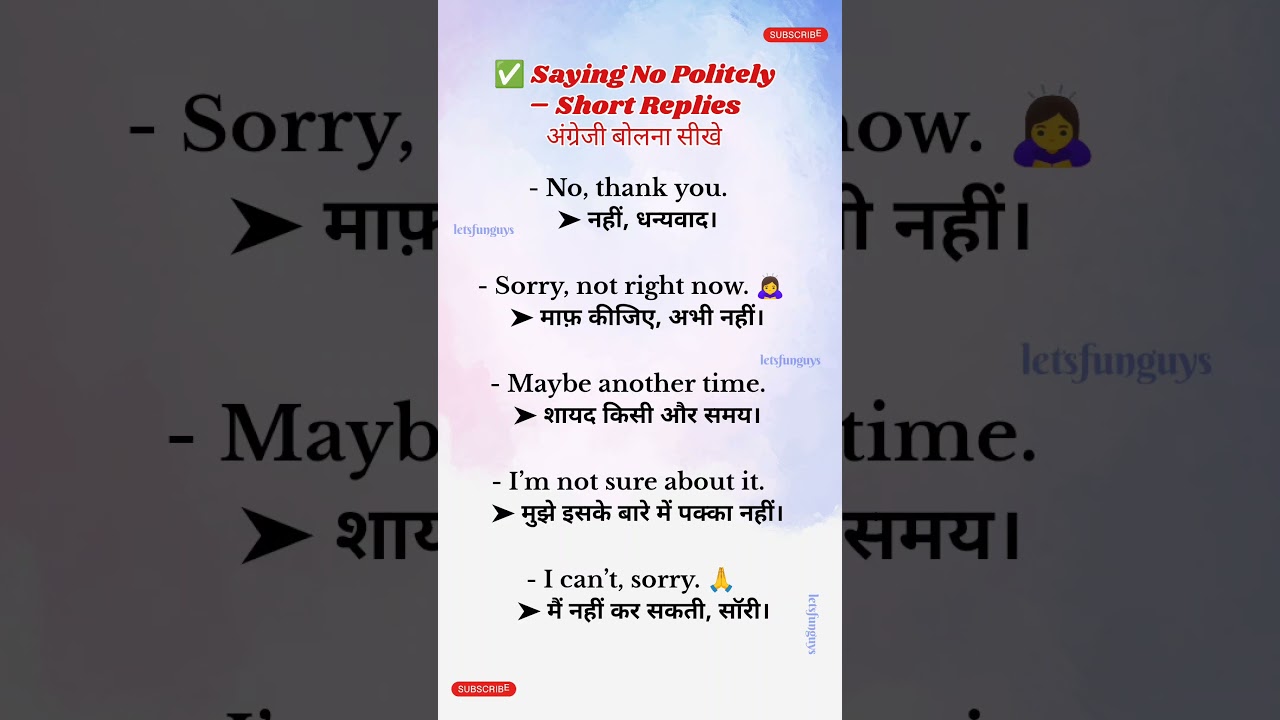 ❎Saying No Politely Short Replies Daily Use