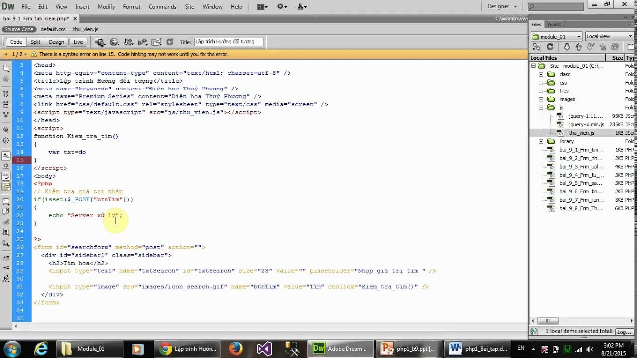 Bài 9: Sử dụng JavaScript - PHP (BT: 9.1: Kiểm tra thông tin nhập ở client - Form tìm kiếm)