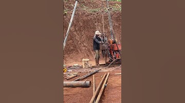 Soil investigation drilling core sample at geography range of mountain