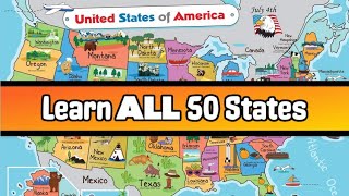 Learn ALL USA 50 States With Map For Kids! Learn United States of America Names! Educational Video