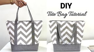 How to make Zipper Handbag | Simple Tote Bag with Lining | Zipper Tote Bag Sewing Tutorial | DIY Bag