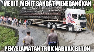 Menit-menit Sangat Menegangkan, Penyelamatan Truk Tersangkut Nabrak Beton di Sitinjau Lauik