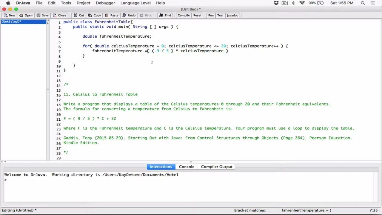 Java - Fahrenheit to Celsius degree