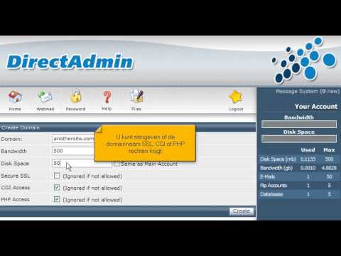 Domeinnamen toevoegen aan uw hosting account in Direct Admin