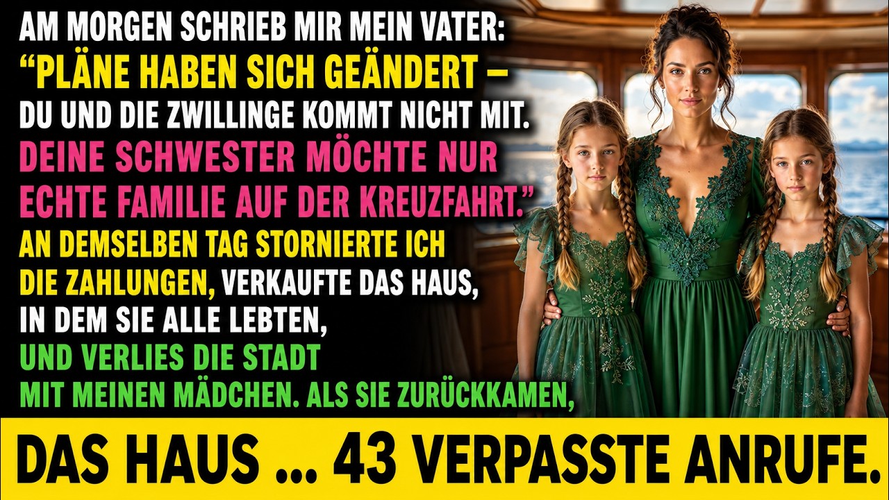 Ich war gerade dabei, das Frühstück für meine fünfjährigen Zwillingstöchter zu packen, als die SMS meines Vaters eintraf: „Natalie will auf der Kreuzfahrt nur echte Familie. Du und die Mädchen...