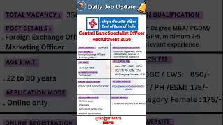 Central Bank SO Recruitment 2026 😱 | New Bank Job 2026 | Apply Online #shorts #bank #job