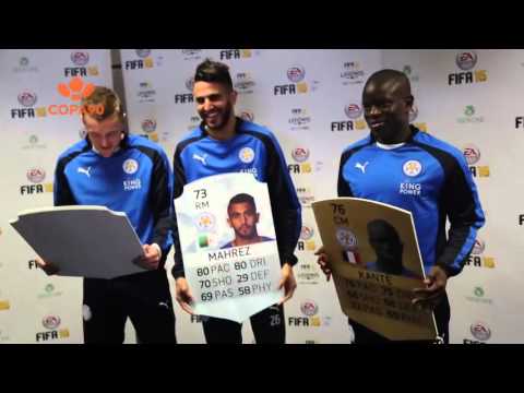 Jamie Vardy headbutts his old FIFA16 rating card!