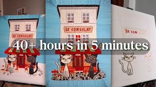 How I made a huge "painting" using only YARN! ♡ (75cm x 55cm) Cats in Paris