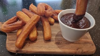 Churros \& Hot Chocolate Recipe ( No Oven )