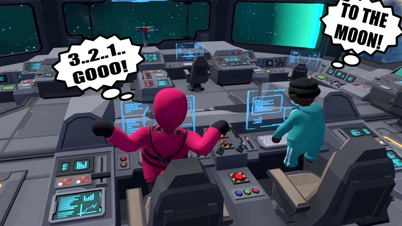 ОХРАННИК И ЗАКЛЮЧЕННЫЙ КАЛЬМАРА ЛЕТЯТ НА ЛУНУ НА КОСМИЧЕСКОМ КОРАБЛЕ В HUMAN FALL FLAT