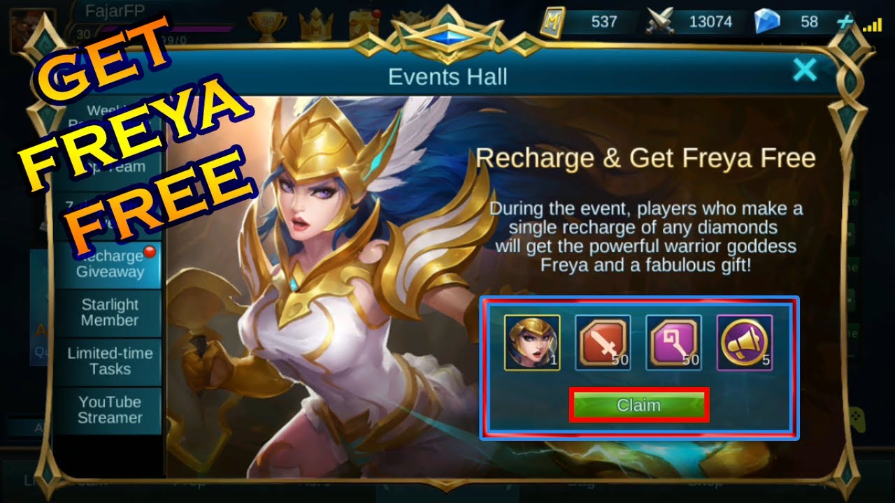 Mobile Legends How To Recharge Get Freya Free YouTube