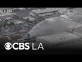 Los Angeles firefighters battle blaze at Pacoima auto salvage yard
