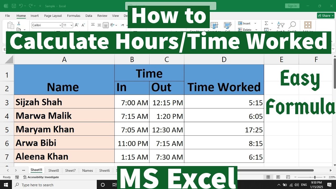How to Calculate Hours Worked in MS Excel | How to Calculate Time ...