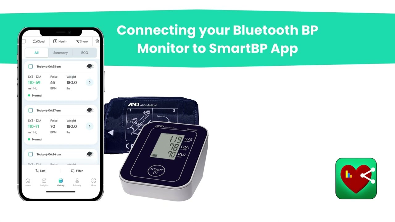 EKG/ECG Monitor & App + Wireless Upper Arm BPM