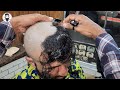 Head Shave 😠 Very Hard Dandruff With Water 💦 ASMR Barber Head Shave Tutorial