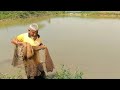 Net Fishing - Fish Catching Using by Cast Net in The Beautiful Pond