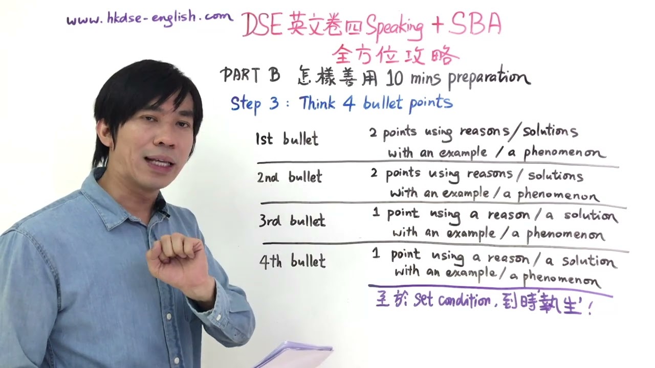 DSE 英文 Paper 4 Speaking 會話   2.2 / 16 3條【立論方程式】應付4個bullet points