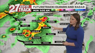 Clouds increase through Sunday, tracking storms and a severe threat Monday and Tuesday