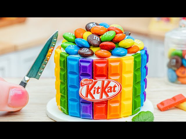 Fantastic Rainbow KITKAT Chocolate Cake 🌈 Best Satisfying Miniature KITKAT Cake Decorating Tutorial class=