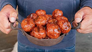 Delicious Smoked Honey Garlic BBQ Meatballs  on Napoleon Kettle Grill