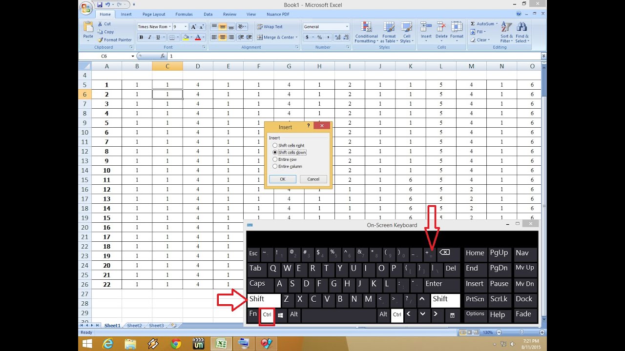 excel keyboard shortcut to insert row