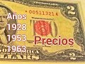 S 2 billetes sello rojo  1928  1953  1963  precios