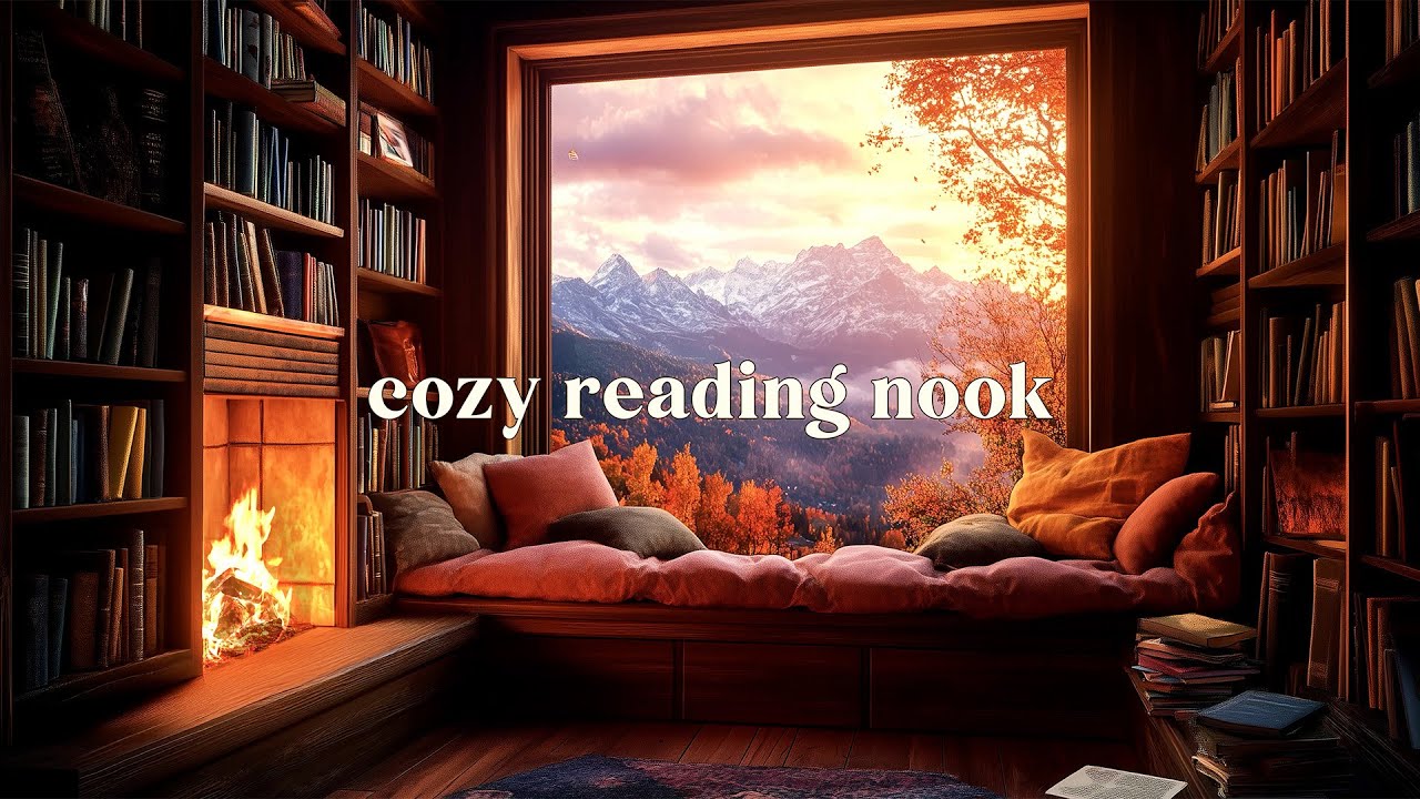 Cozy Reading Nook Ambience with Fireplace & Nature Views - YouTube