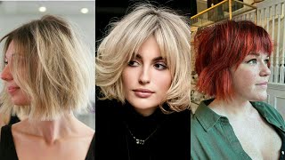 Elegant chin length choppy bob haircut for women over 40